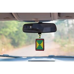 Grenada Flag Car Rearview Mirror Danglers. Mini Beaded Flag 2.5" x 3".
